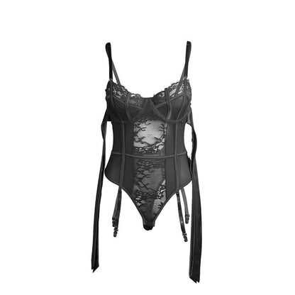 SUBBLIME - 955496 LACE BODYSUIT WITH BOWS AND GARTERS BLACK S/M - Kink&Play