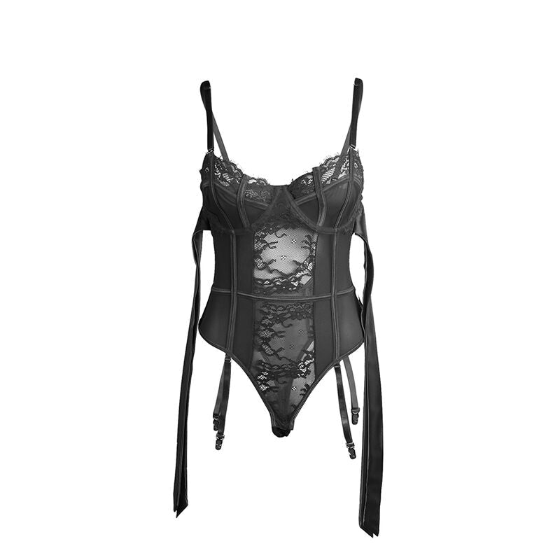 SUBBLIME - 955502 LACE BODYSUIT WITH BOWS AND GARTERS BLACK L/XL - Kink&Play