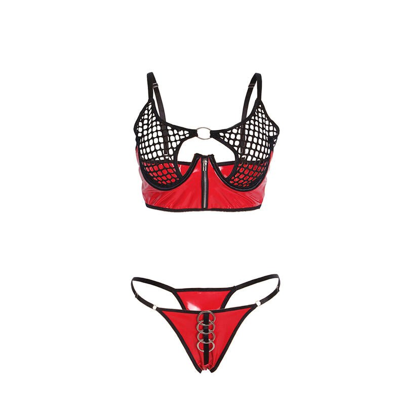 SUBBLIME - 955533 RED PATENT LEATHER MESH ZIPPER BRA SET S/M - Kink&Play