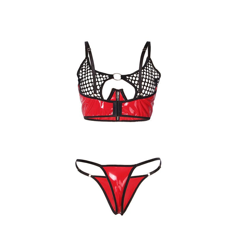 SUBBLIME - 955533 RED PATENT LEATHER MESH ZIPPER BRA SET S/M - Kink&Play