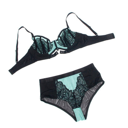 SUBBLIME - 955557 GREEN PATENT LEATHER MESH ZIPPER BRA SET S/M - Kink&Play