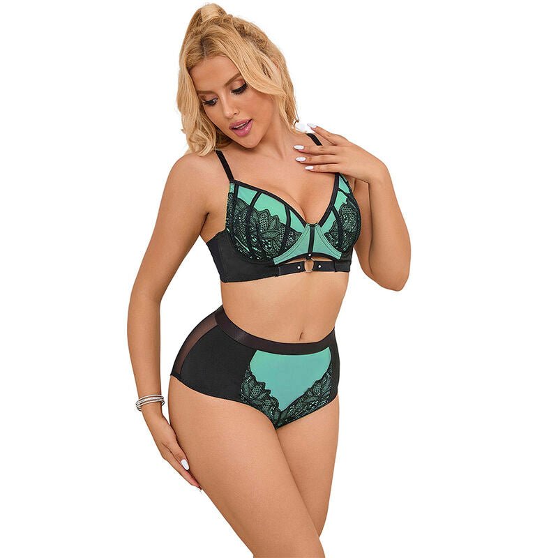 SUBBLIME - 955557 GREEN PATENT LEATHER MESH ZIPPER BRA SET S/M - Kink&Play