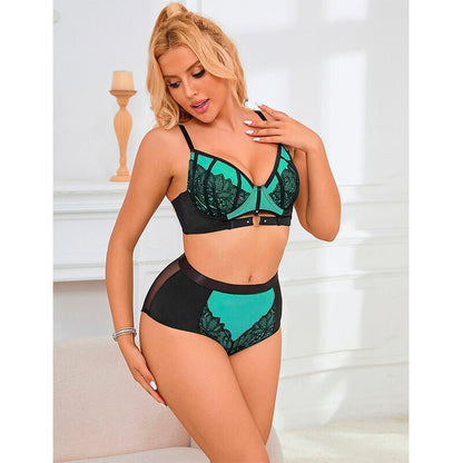 SUBBLIME - 955564 GREEN PATENT LEATHER MESH ZIPPER BRA SET L/XL - Kink&Play