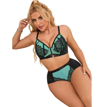 SUBBLIME - 955564 GREEN PATENT LEATHER MESH ZIPPER BRA SET L/XL - Kink&Play
