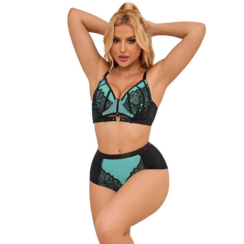 SUBBLIME - 955564 GREEN PATENT LEATHER MESH ZIPPER BRA SET L/XL - Kink&Play