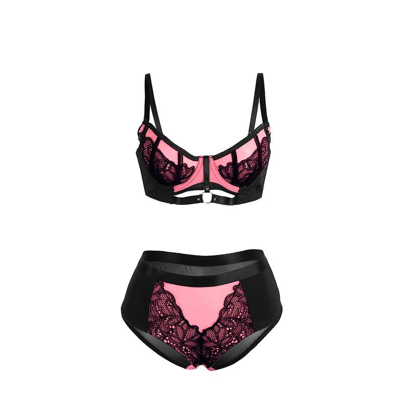 SUBBLIME - 955571 PINK PATENT LEATHER MESH ZIPPER BRA SET S/M - Kink&Play