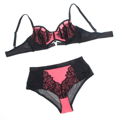 SUBBLIME - 955588 PINK PATENT LEATHER MESH ZIPPER BRA SET L/XL - Kink&Play