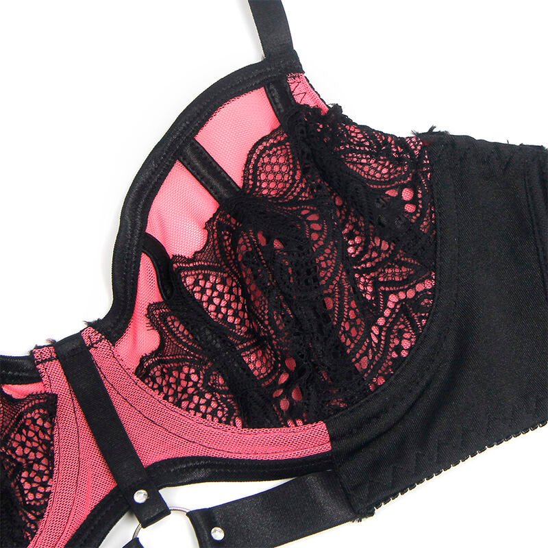SUBBLIME - 955588 PINK PATENT LEATHER MESH ZIPPER BRA SET L/XL - Kink&Play