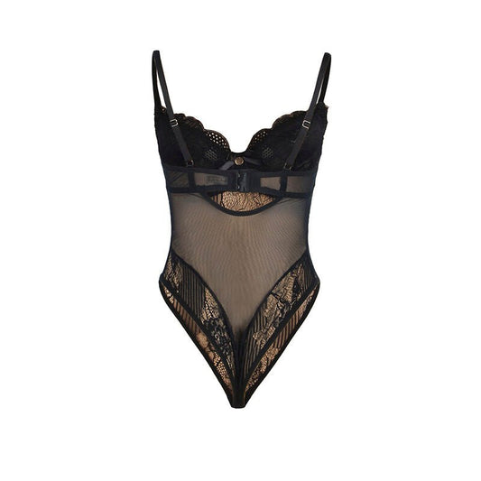 SUBBLIME - 955618 LACE BODYSUIT WITH BOTTOM CLOSURE BLACK S/M - Kink&Play