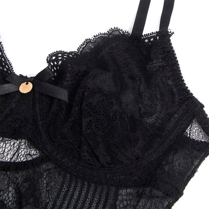 SUBBLIME - 955618 LACE BODYSUIT WITH BOTTOM CLOSURE BLACK S/M - Kink&Play