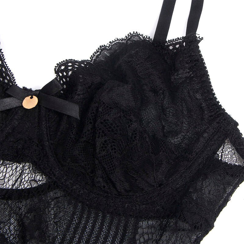 SUBBLIME - 955618 LACE BODYSUIT WITH BOTTOM CLOSURE BLACK S/M - Kink&Play