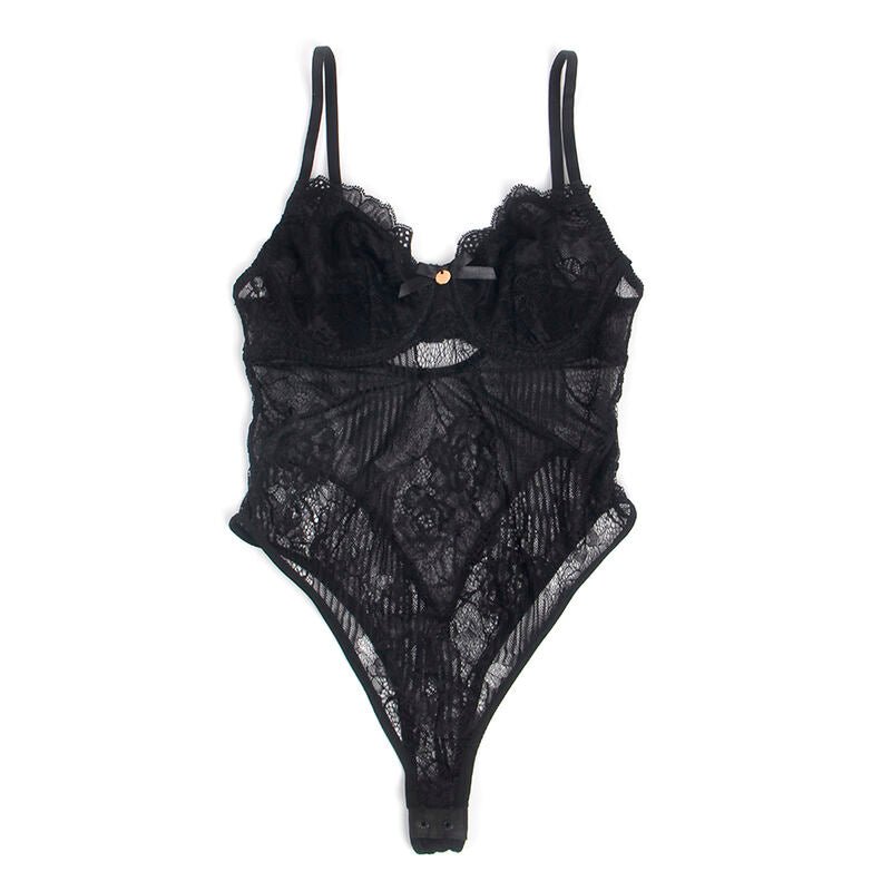 SUBBLIME - 955625 LACE BODYSUIT WITH BOTTOM CLOSURE BLACK L/XL - Kink&Play