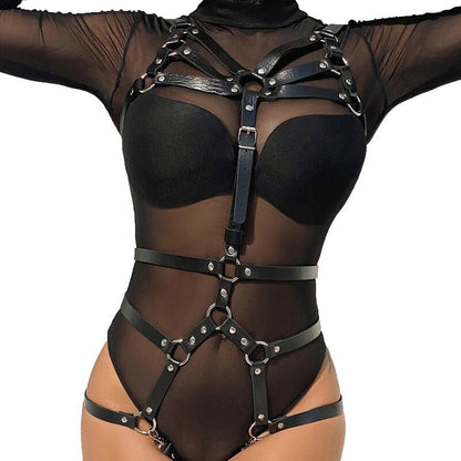 SUBBLIME - BODY HARNESS ADJUSTABLE STRAPS LEATHER BLACK ONE SIZE - Kink&Play