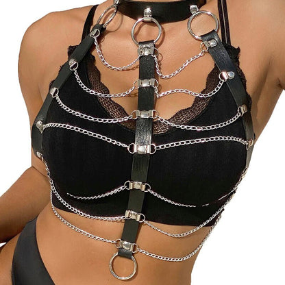 SUBBLIME - CHEST HARNESS LEATHER CHAINS BLACK ONE SIZE - Kink&Play