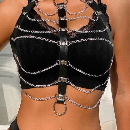 SUBBLIME - CHEST HARNESS LEATHER CHAINS BLACK ONE SIZE - Kink&Play