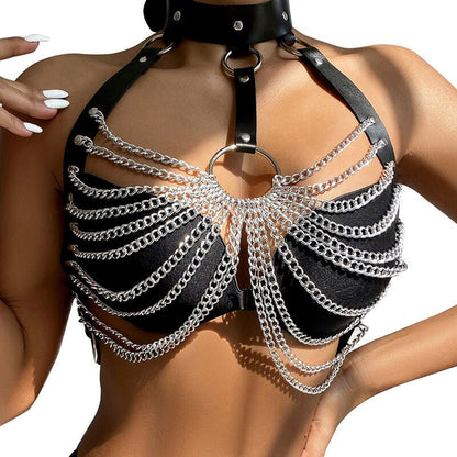 SUBBLIME - CHEST HARNESS WITH BIG RING CHAINS ONE SIZE - Kink&Play
