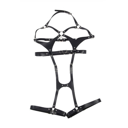 SUBBLIME - FULL BODY HARNESS WITH LEATHER BUCKLES BLACK ONE SIZE - Kink&Play