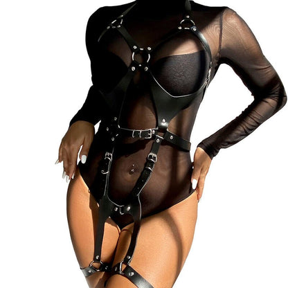 SUBBLIME - FULL BODY HARNESS WITH LEATHER BUCKLES BLACK ONE SIZE - Kink&Play