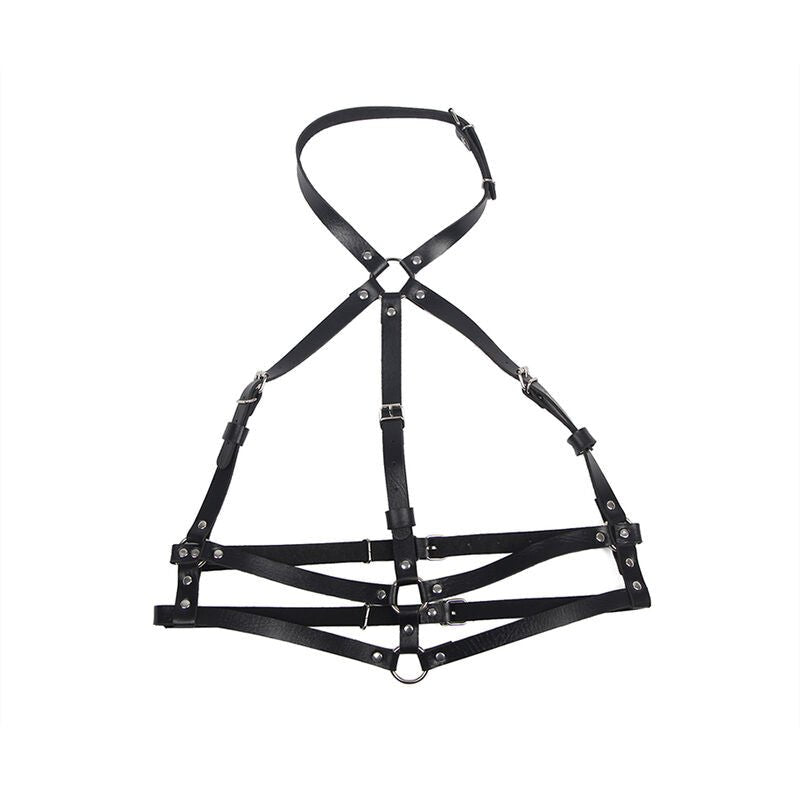 SUBBLIME - LEATHER RING CHEST HARNESS BLACK ONE SIZE - Kink&Play