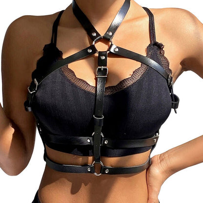 SUBBLIME - LEATHER RING CHEST HARNESS BLACK ONE SIZE - Kink&Play