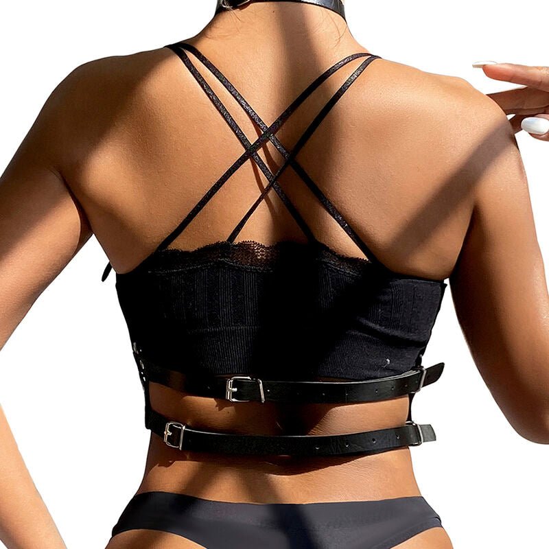SUBBLIME - LEATHER RING CHEST HARNESS BLACK ONE SIZE - Kink&Play