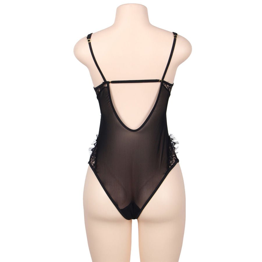 SUBBLIME - QUEEN PLUS FLORAL LACE AND FRINGED BLACK TEDDY - Kink&Play