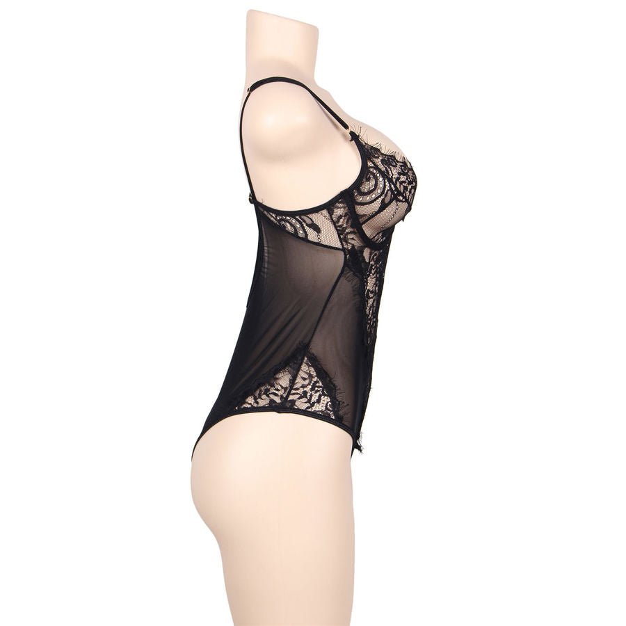 SUBBLIME - QUEEN PLUS FLORAL LACE AND FRINGED BLACK TEDDY - Kink&Play