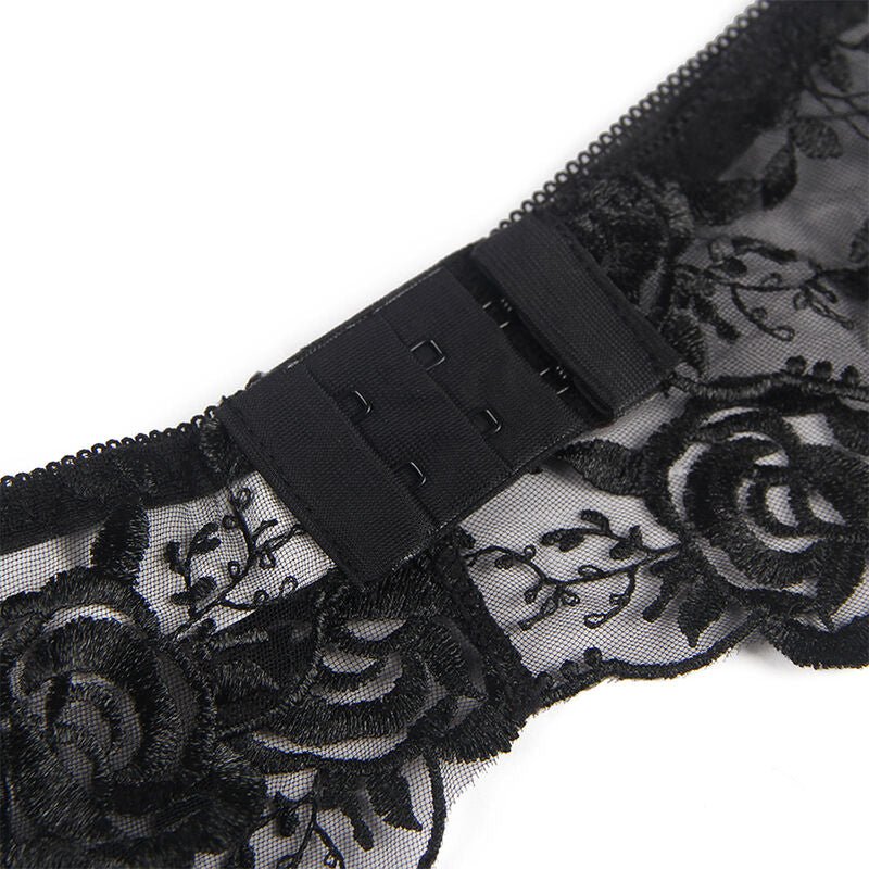 SUBBLIME - SET OF 3 PIECES BRA + THONG + GARTER FLORAL PRINT BLACK S/M - Kink&Play