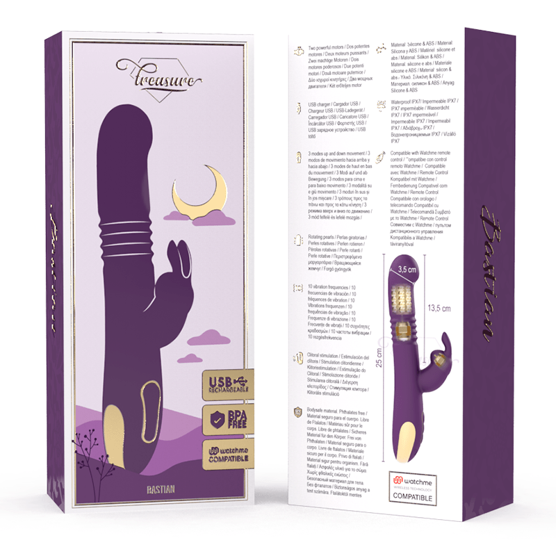TREASURE - BASTIAN RABBIT UP & DOWN, ROTATOR & VIBRATOR COMPATIBLE WITH WATCHME WIRELESS TECHNOLOGY - Kink&Play